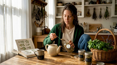 Woman preparing herbal tea for stress relief